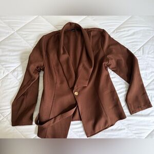 Women's Brown Open Front Blazer Jacket